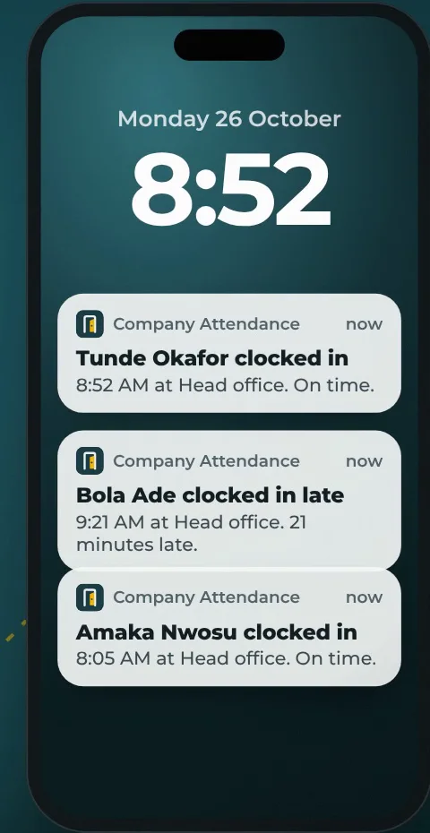 Manager's real-time clock-in alerts